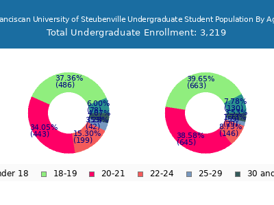 Franciscan University of Steubenville 2024 Undergraduate Enrollment Age Diversity Pie chart
