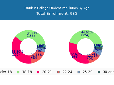Franklin College 2025 Student Population Age Diversity Pie chart