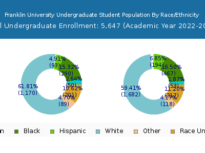 Franklin University 2023 Undergraduate Enrollment by Gender and Race chart