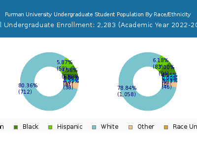 Furman University 2023 Undergraduate Enrollment by Gender and Race chart