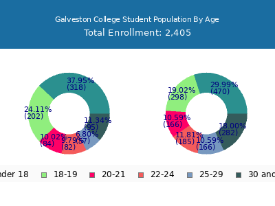 Galveston College 2025 Student Population Age Diversity Pie chart