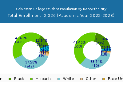 Galveston College 2023 Student Population by Gender and Race chart