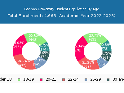 Gannon University 2023 Student Population Age Diversity Pie chart