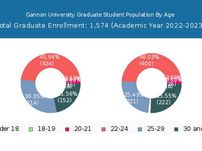 Gannon University 2023 Graduate Enrollment Age Diversity Pie chart