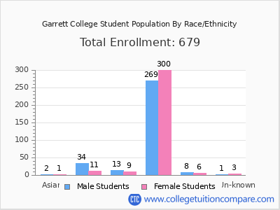 Garrett College 2025 Student Population by Gender and Race chart