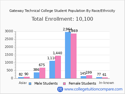 Gateway Technical College 2025 Student Population by Gender and Race chart