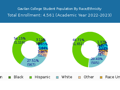 Gavilan College 2023 Student Population by Gender and Race chart