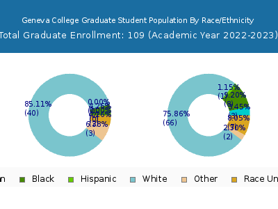 Geneva College 2023 Graduate Enrollment by Gender and Race chart