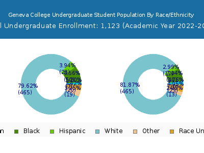 Geneva College 2023 Undergraduate Enrollment by Gender and Race chart
