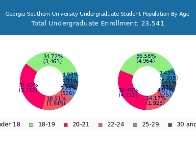 Georgia Southern University 2025 Undergraduate Enrollment Age Diversity Pie chart