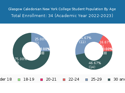 Glasgow Caledonian New York College 2023 Student Population Age Diversity Pie chart