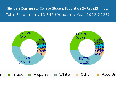 Glendale Community College 2023 Student Population by Gender and Race chart