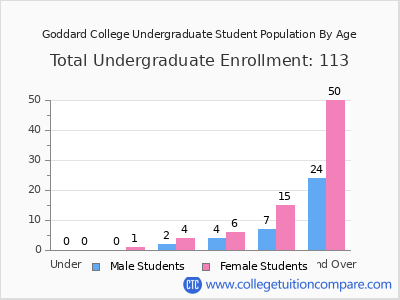 Goddard College 2024 Undergraduate Enrollment by Age chart