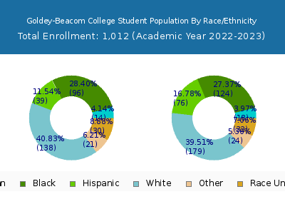 Goldey-Beacom College 2023 Student Population by Gender and Race chart