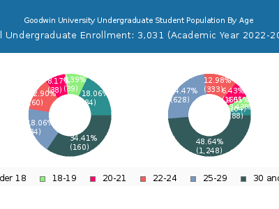 Goodwin University 2023 Undergraduate Enrollment Age Diversity Pie chart