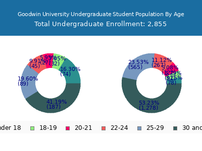 Goodwin University 2025 Undergraduate Enrollment Age Diversity Pie chart