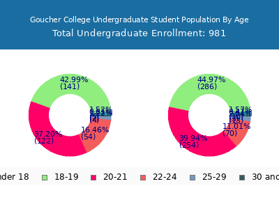 Goucher College 2024 Undergraduate Enrollment Age Diversity Pie chart