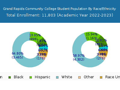 Grand Rapids Community College 2023 Student Population by Gender and Race chart