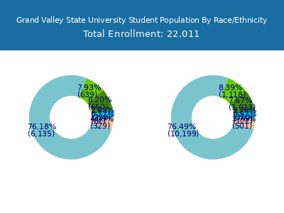 Grand Valley State University 2025 Student Population by Gender and Race chart