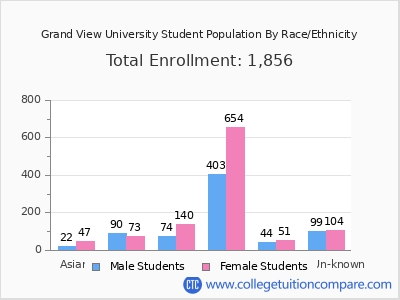 Grand View University 2025 Student Population by Gender and Race chart