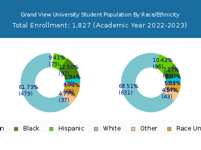 Grand View University 2023 Student Population by Gender and Race chart