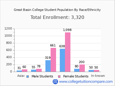 Great Basin College 2025 Student Population by Gender and Race chart
