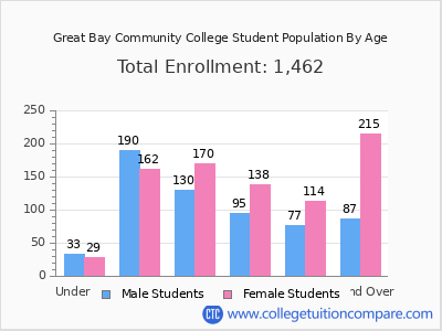 Great Bay Community College 2024 Student Population by Age chart