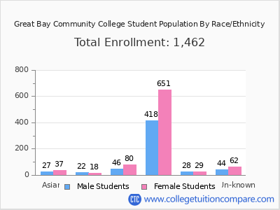 Great Bay Community College 2025 Student Population by Gender and Race chart