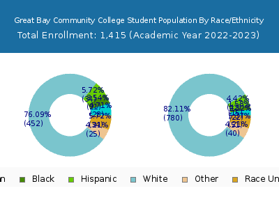 Great Bay Community College 2023 Student Population by Gender and Race chart