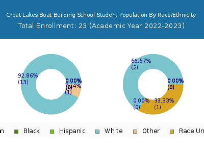 Great Lakes Boat Building School 2023 Student Population by Gender and Race chart