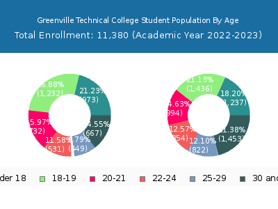 Greenville Technical College 2023 Student Population Age Diversity Pie chart