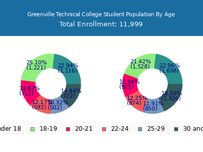 Greenville Technical College 2025 Student Population Age Diversity Pie chart