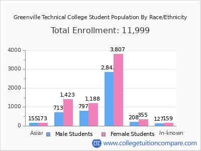 Greenville Technical College 2025 Student Population by Gender and Race chart