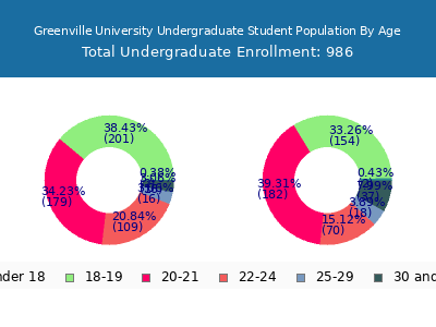 Greenville University 2025 Undergraduate Enrollment Age Diversity Pie chart