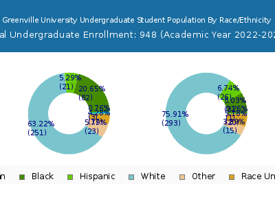 Greenville University 2023 Undergraduate Enrollment by Gender and Race chart