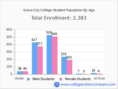 Grove City College 2025 Student Population by Age chart
