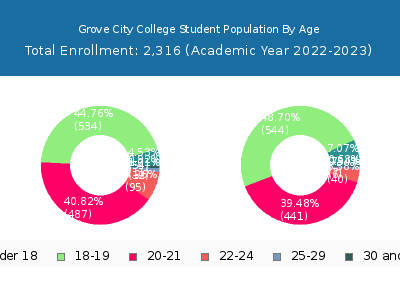 Grove City College 2023 Student Population Age Diversity Pie chart
