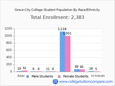 Grove City College 2025 Student Population by Gender and Race chart