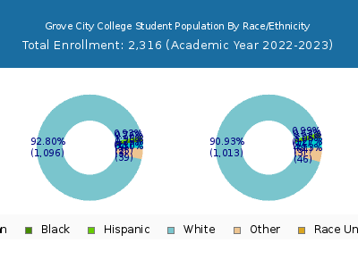Grove City College 2023 Student Population by Gender and Race chart