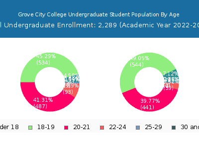 Grove City College 2023 Undergraduate Enrollment Age Diversity Pie chart