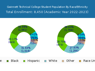 Gwinnett Technical College 2023 Student Population by Gender and Race chart