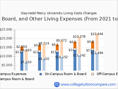 Gwynedd Mercy University 2025 room & board cost chart