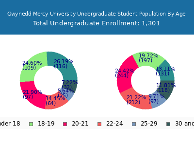 Gwynedd Mercy University 2024 Undergraduate Enrollment Age Diversity Pie chart