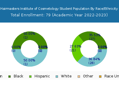Hairmasters Institute of Cosmetology 2023 Student Population by Gender and Race chart