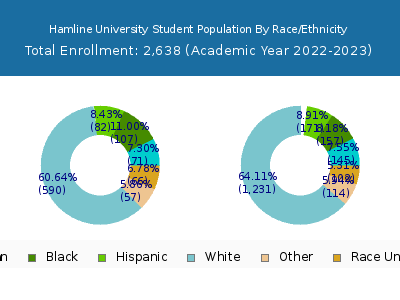 Hamline University 2023 Student Population by Gender and Race chart