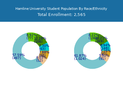 Hamline University 2025 Student Population by Gender and Race chart