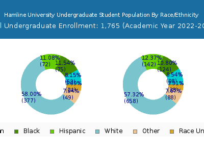 Hamline University 2023 Undergraduate Enrollment by Gender and Race chart