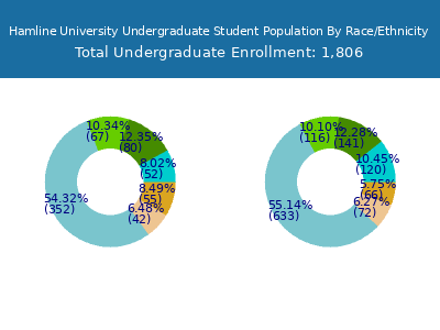 Hamline University 2025 Undergraduate Enrollment by Gender and Race chart