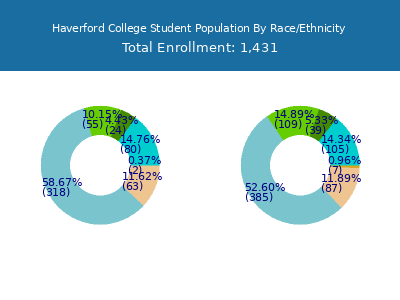 Haverford College 2025 Student Population by Gender and Race chart