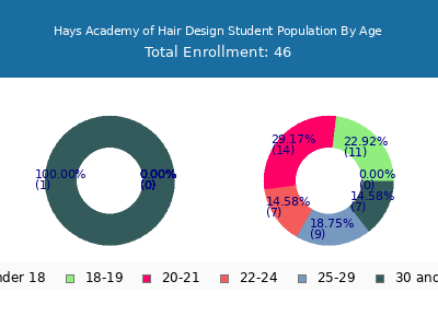 Hays Academy of Hair Design 2024 Student Population Age Diversity Pie chart